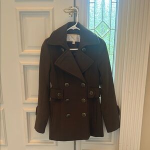 Jessica Simpson Dark Olive Green Peacoat with Wide Lapels